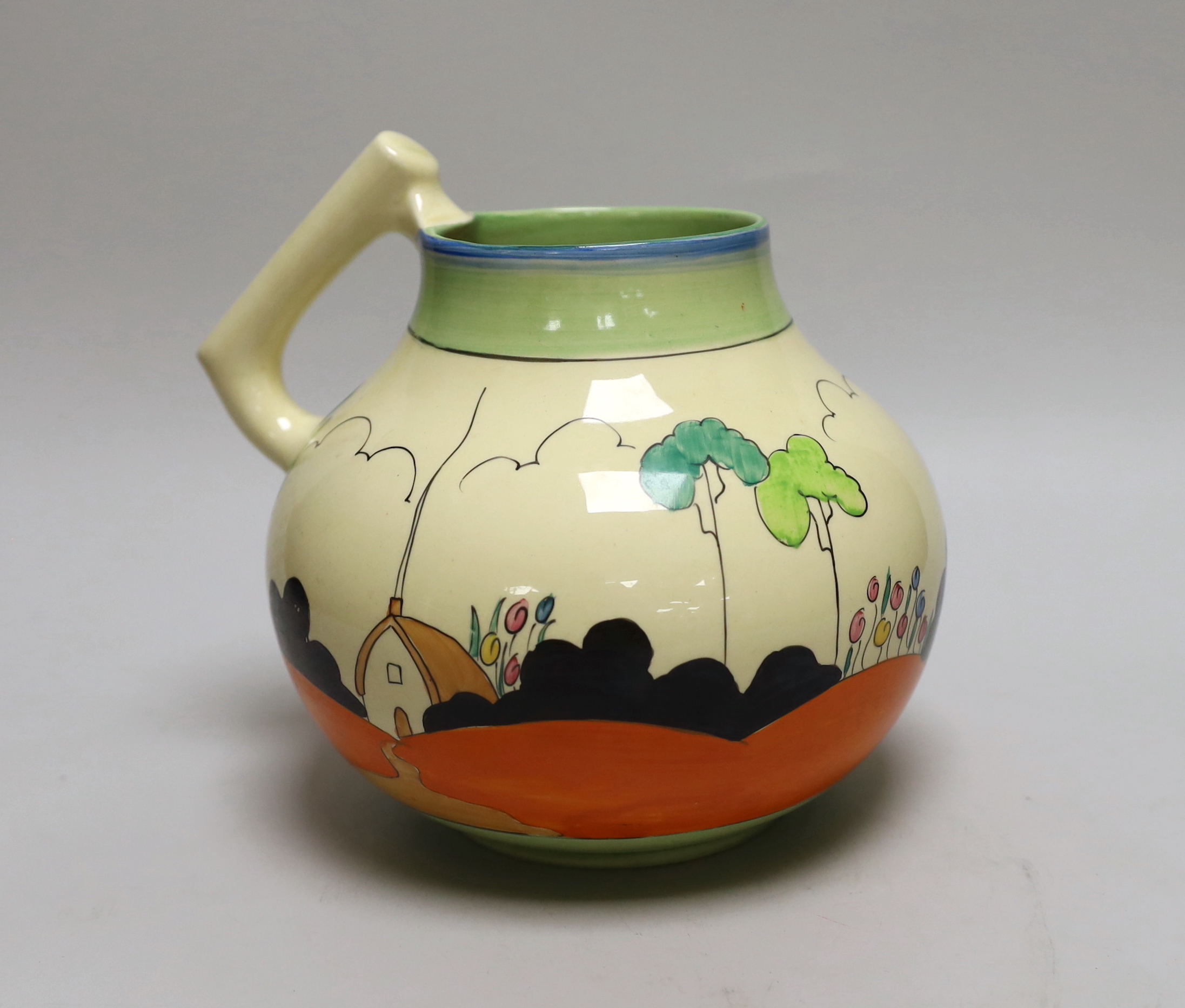 A 1930s Clarice Cliff Tulip pattern jug, 19cm